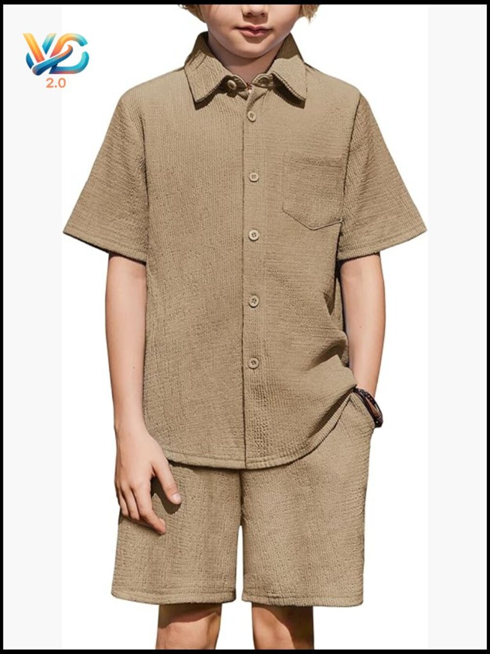 Boys 2 Piece Summer Outfit Short Sleeve Button Down Shirt and Shorts Set